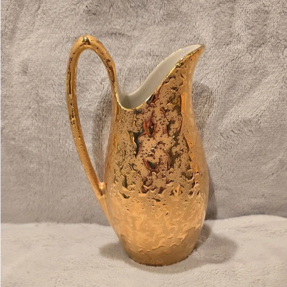 Vintage Deena Art Studios 22KT Weeping Gold Ceramic Pitcher Ewer MCM Decor 6